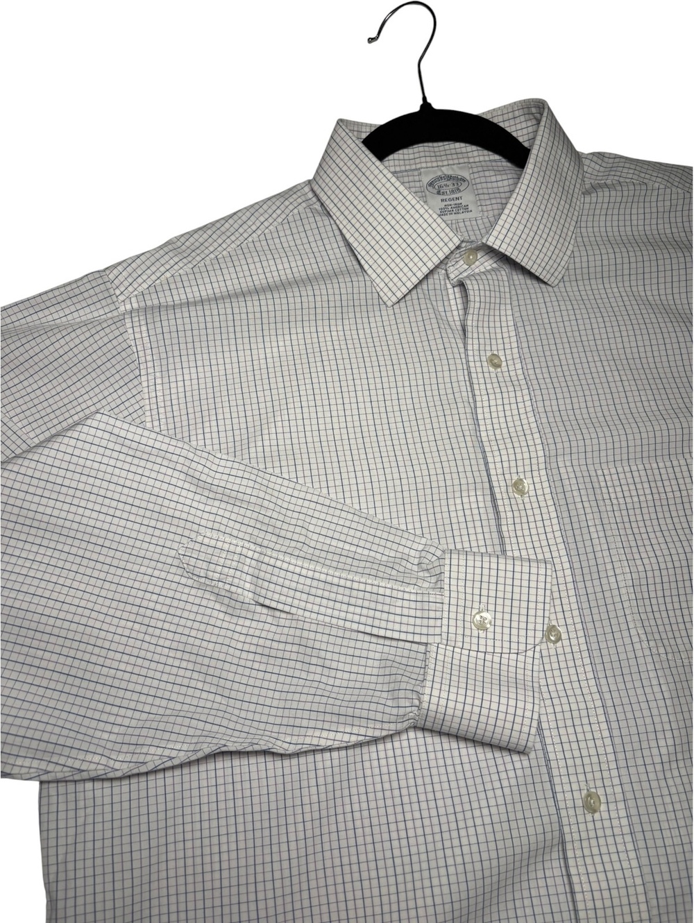 Brooks Brothers Regent Supima Cotton White Navy Check Long Sleeve Shirt 16.5/32